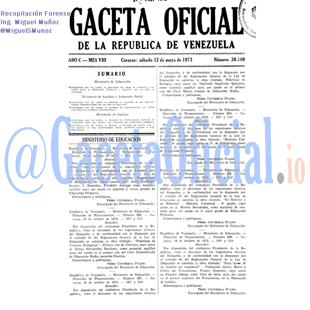 Gaceta Oficial 30100 del 12 Mayo 1973