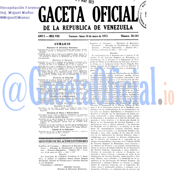 Gaceta Oficial 30101 del 14 Mayo 1973