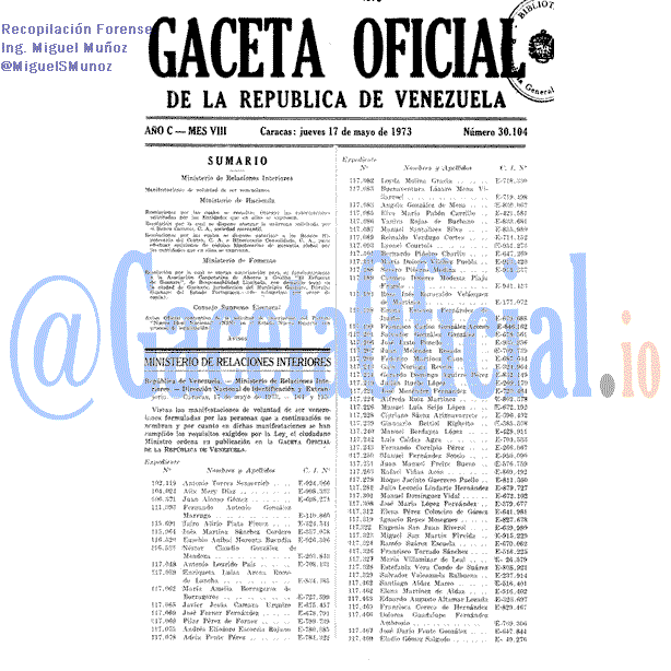 Gaceta Oficial 30104 del 17 Mayo 1973