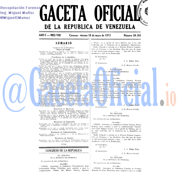 Gaceta Oficial 30105 del 18 Mayo 1973