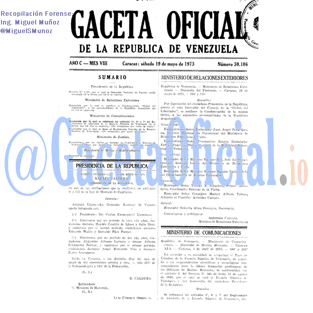 Gaceta Oficial 30106 del 19 Mayo 1973