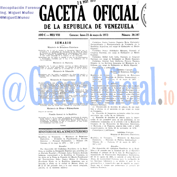 Gaceta Oficial 30107 del 21 Mayo 1973