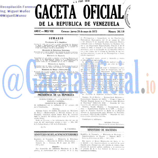 Gaceta Oficial 30110 del 24 Mayo 1973
