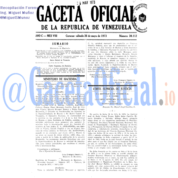 Gaceta Oficial 30112 del 26 Mayo 1973