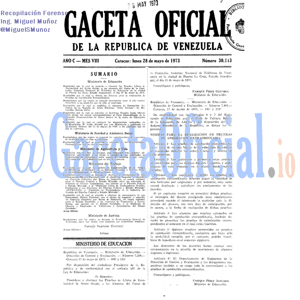 Gaceta Oficial 30113 del 28 Mayo 1973