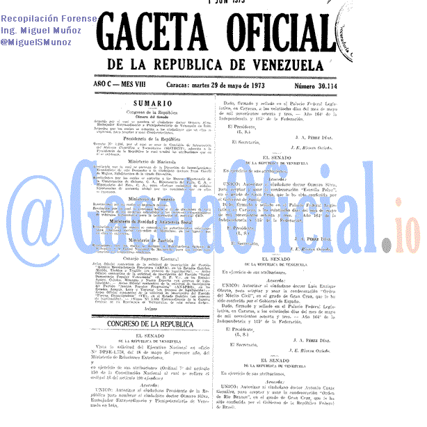 Gaceta Oficial 30114 del 29 Mayo 1973