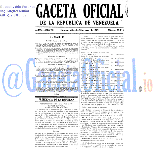 Gaceta Oficial 30115 del 30 Mayo 1973