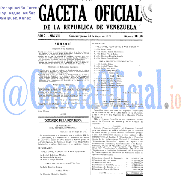 Gaceta Oficial 30116 del 31 Mayo 1973