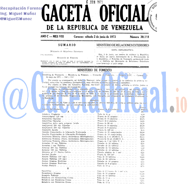 Gaceta Oficial 30118 del 2 Junio 1973