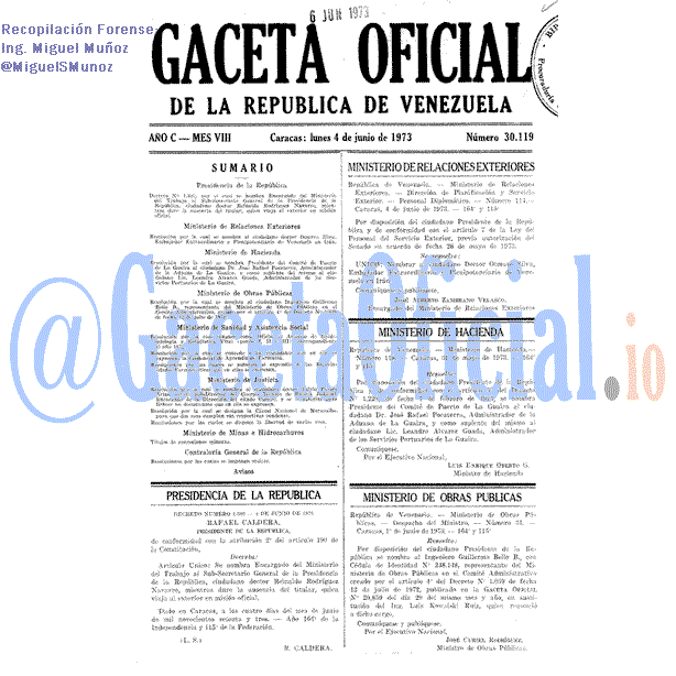Gaceta Oficial 30119 del 4 Junio 1973