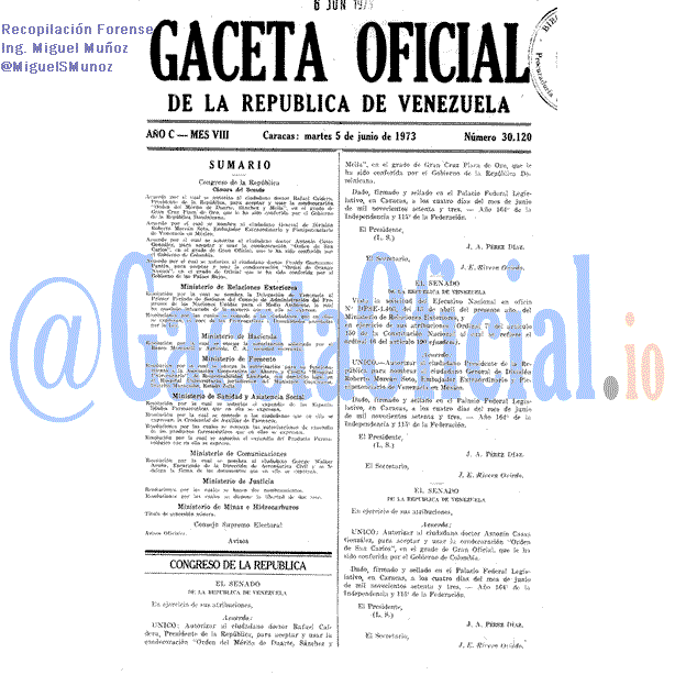 Gaceta Oficial 30120 del 5 Junio 1973