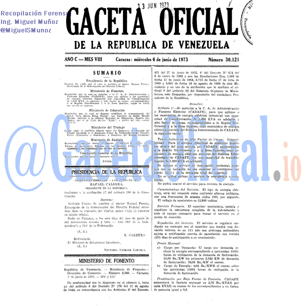 Gaceta Oficial 30121 del 6 Junio 1973