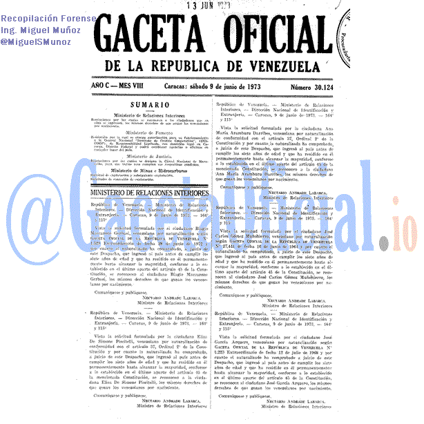 Gaceta Oficial 30124 del 9 Junio 1973