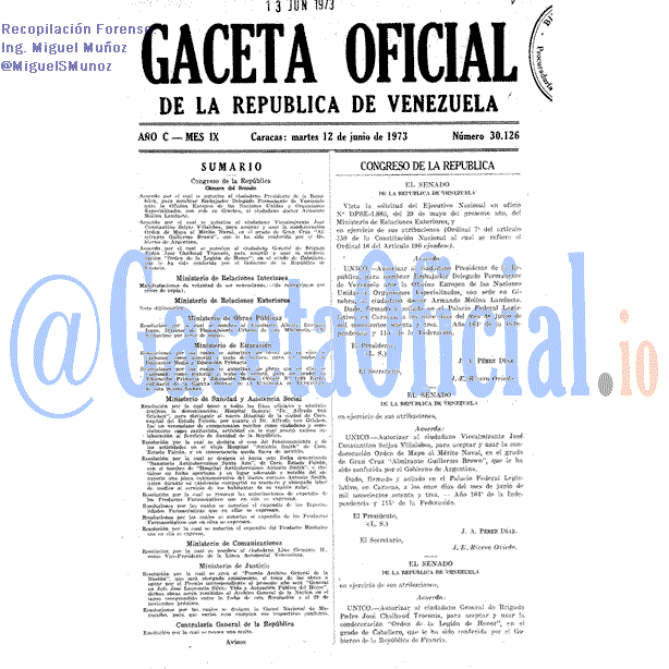 Gaceta Oficial 30126 del 12 Junio 1973