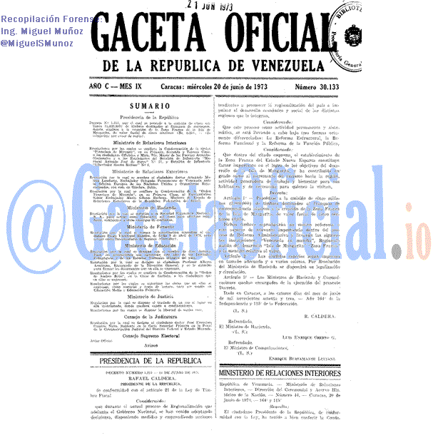 Gaceta Oficial 30133 del 20 Junio 1973