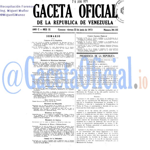 Gaceta Oficial 30135 del 22 Junio 1973