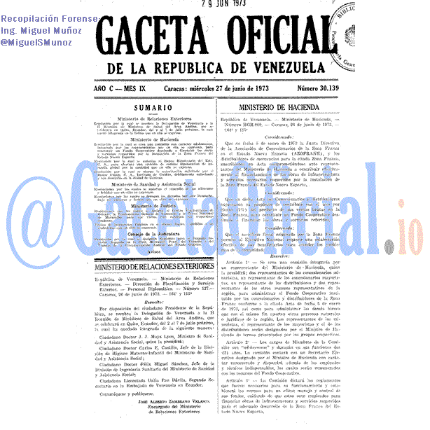 Gaceta Oficial 30139 del 27 Junio 1973