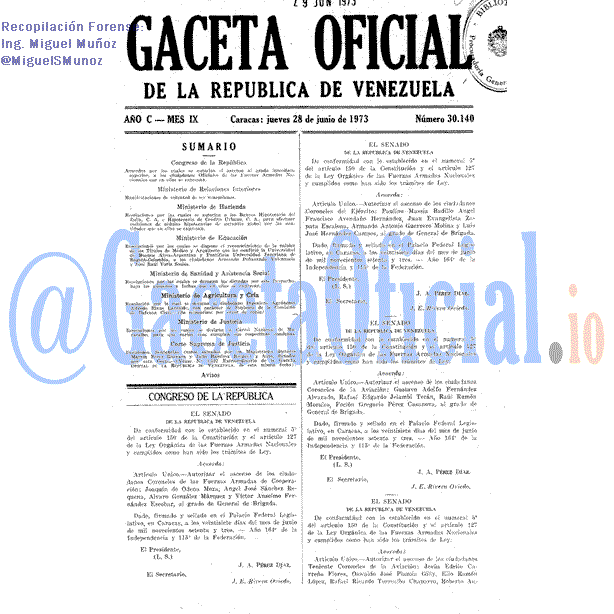 Gaceta Oficial 30140 del 28 Junio 1973