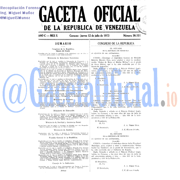 Gaceta Oficial 30151 del 12 Julio 1973
