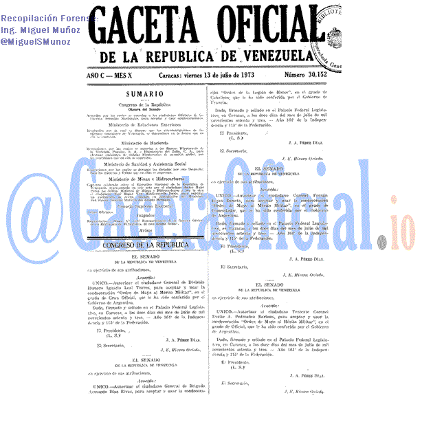 Gaceta Oficial 30152 del 13 Julio 1973