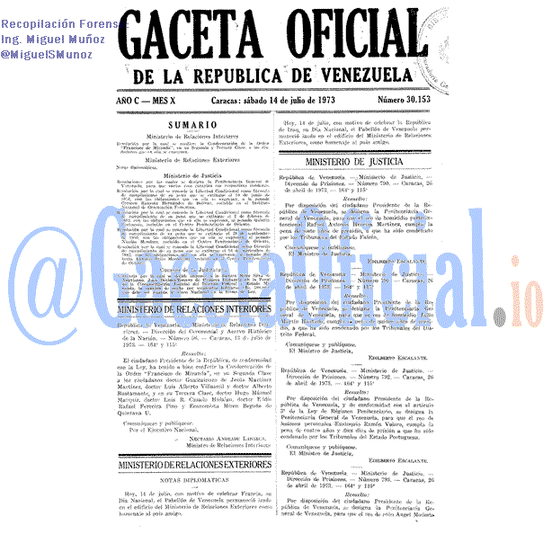 Gaceta Oficial 30153 del 14 Julio 1973