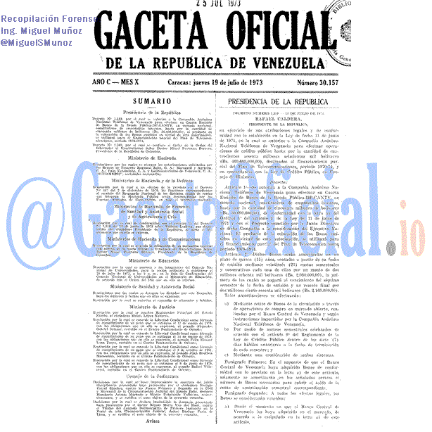 Gaceta Oficial 30157 del 19 Julio 1973