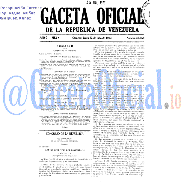 Gaceta Oficial 30160 del 23 Julio 1973