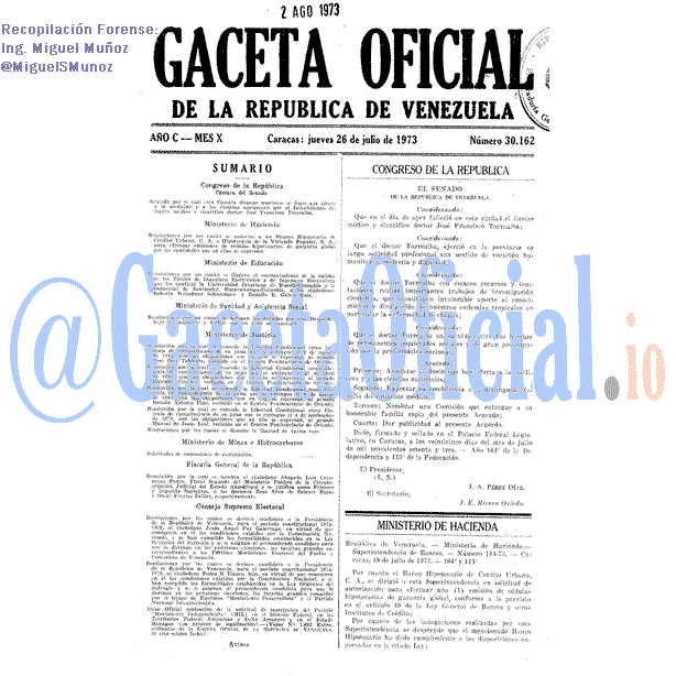 Gaceta Oficial 30162 del 26 Julio 1973