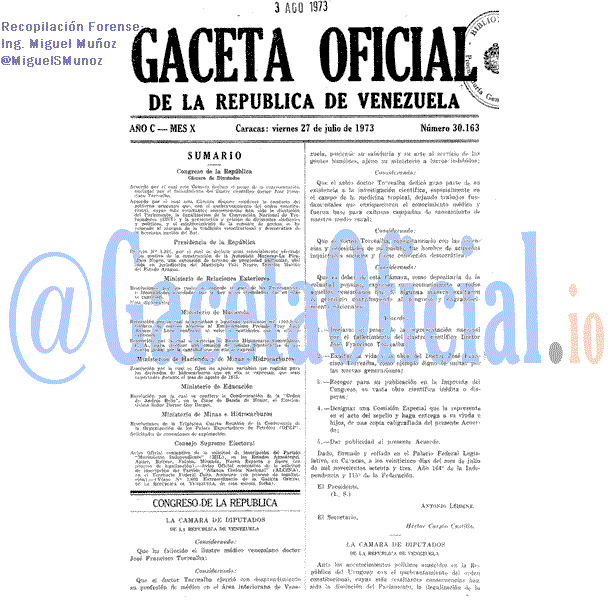 Gaceta Oficial 30163 del 27 Julio 1973