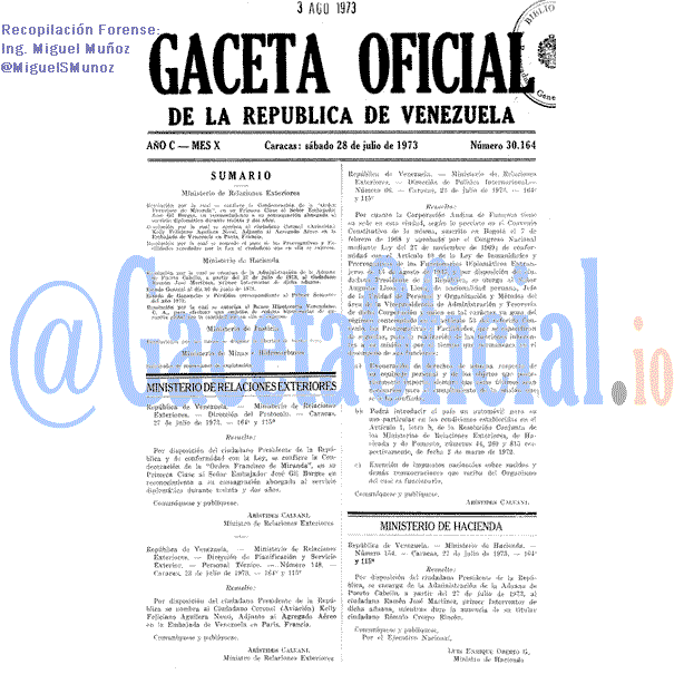 Gaceta Oficial 30164 del 28 Julio 1973