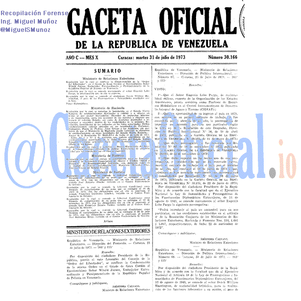 Gaceta Oficial 30166 del 31 Julio 1973