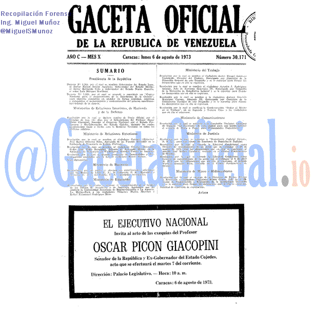 Gaceta Oficial 30171 del 6 Agosto 1973