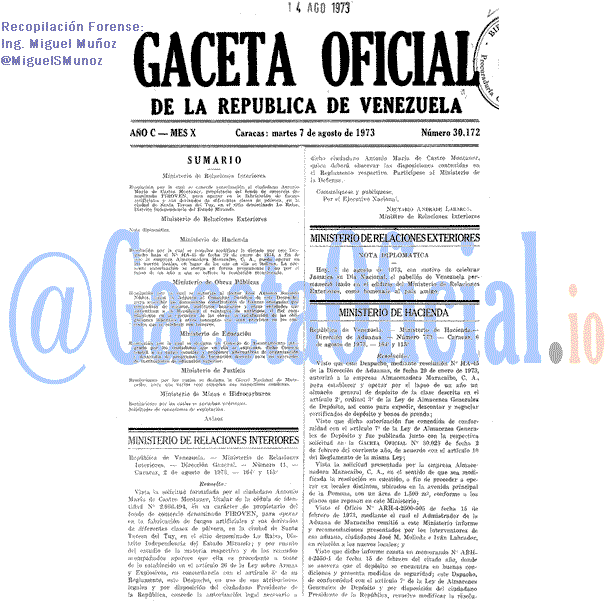 Gaceta Oficial 30172 del 7 Agosto 1973