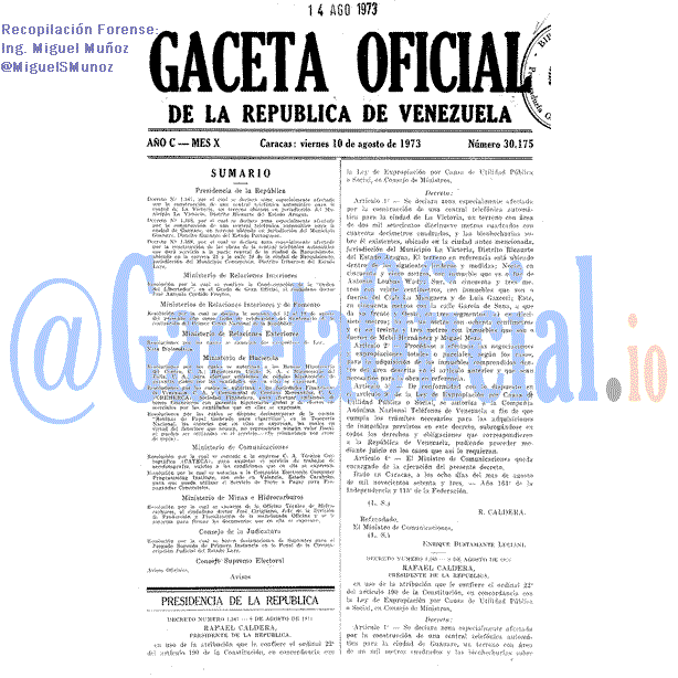 Gaceta Oficial 30175 del 10 Agosto 1973