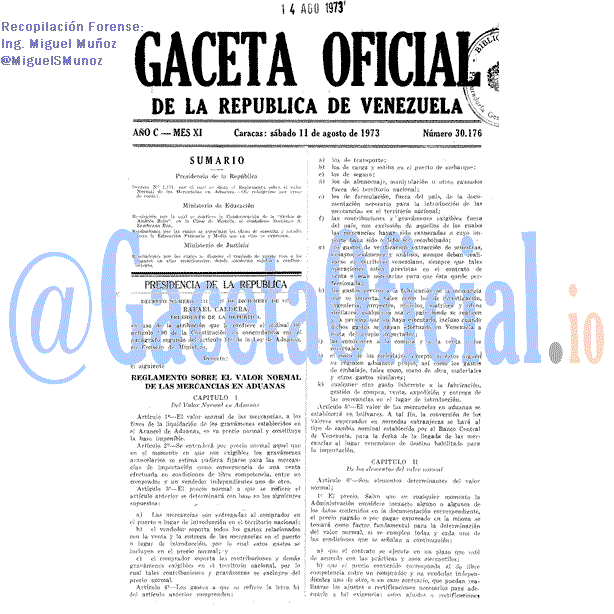 Gaceta Oficial 30176 del 11 Agosto 1973