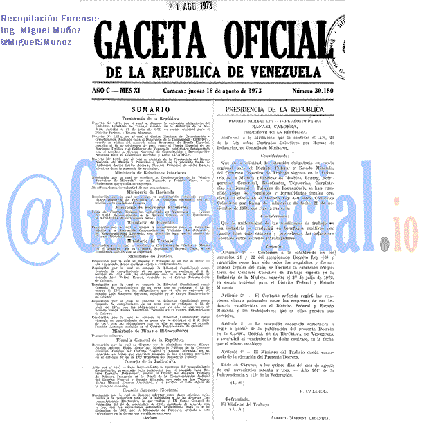 Gaceta Oficial 30180 del 16 Agosto 1973