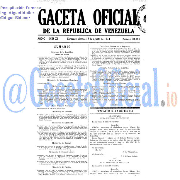 Gaceta Oficial 30181 del 17 Agosto 1973