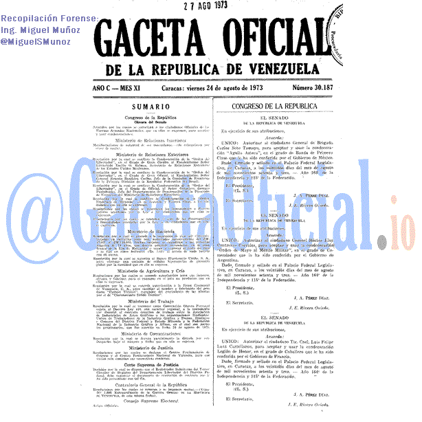 Gaceta Oficial 30187 del 24 Agosto 1973