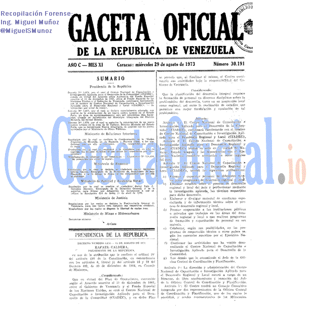 Gaceta Oficial 30191 del 29 Agosto 1973