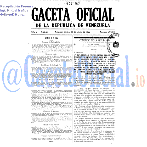 Gaceta Oficial 30193 del 31 Agosto 1973