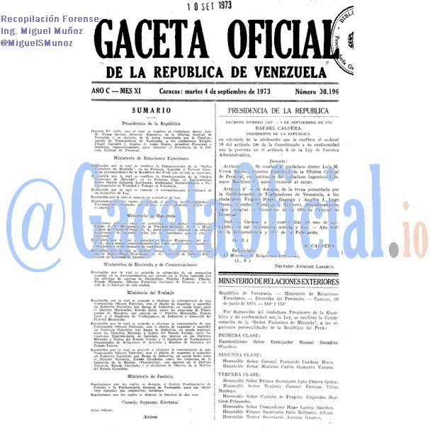 Gaceta Oficial 30196 del 4 Septiembre 1973