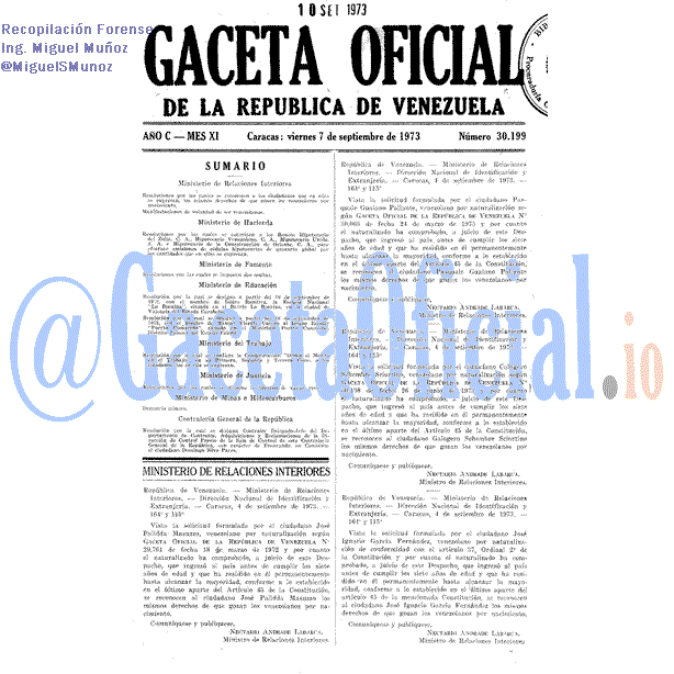 Gaceta Oficial 30199 del 7 Septiembre 1973