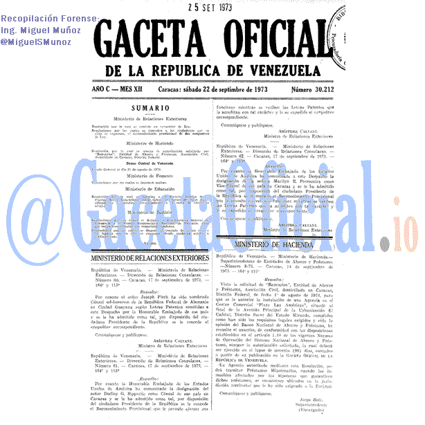Gaceta Oficial 30212 del 22 Septiembre 1973