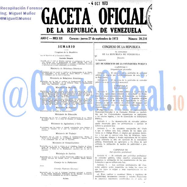 Gaceta Oficial 30216 del 27 Septiembre 1973