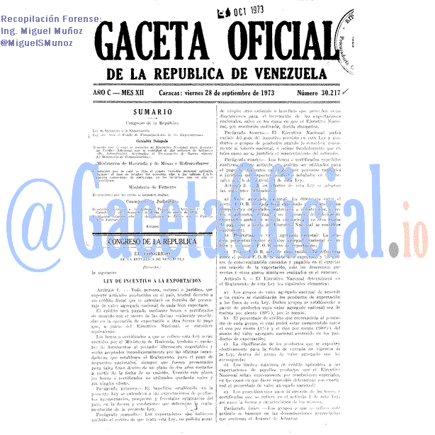 Gaceta Oficial 30217 del 28 Septiembre 1973