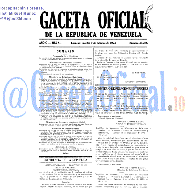Gaceta Oficial 30226 del 9 Octubre 1973