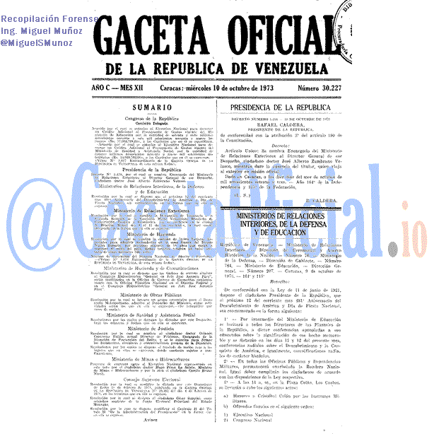 Gaceta Oficial 30227 del 10 Octubre 1973