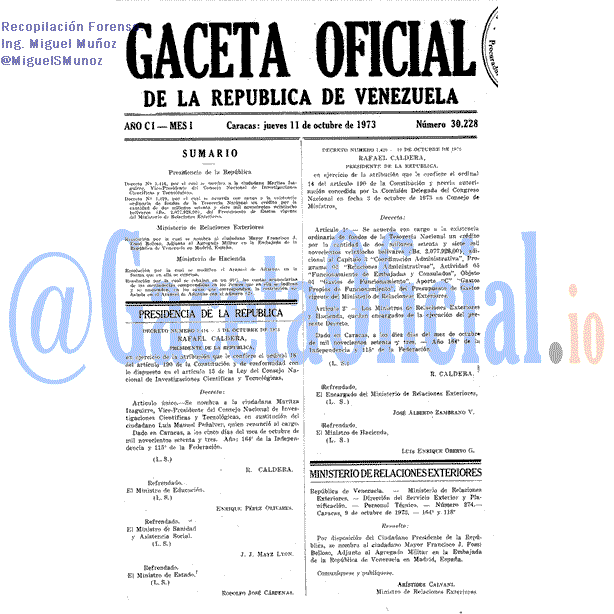 Gaceta Oficial 30228 del 11 Octubre 1973