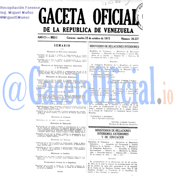 Gaceta Oficial 30237 del 23 Octubre 1973