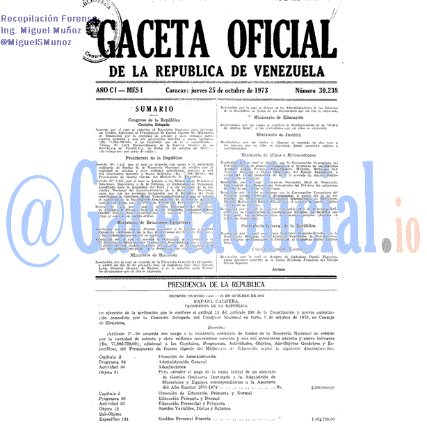 Gaceta Oficial 30238 del 25 Octubre 1973